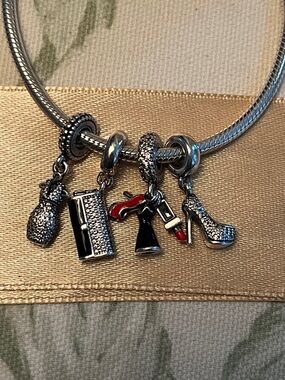 Set of 4 Pandora Charms-Trio Dangle-Sparkling Stiletto-Dazzling Dress-Clutch